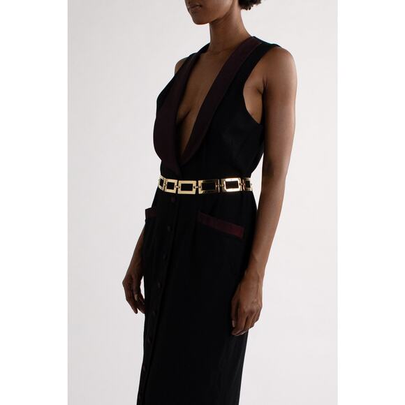 Black Tuxedo Dress with Purple Lapel - Picture 5 of 5